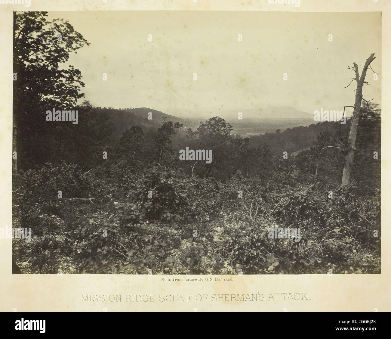 Mission Ridge Scene of Sherman's Attack, 1864/66. Albumen print, plate 12 from the album &quot;Photographic Views of the Sherman Campaign&quot; (1866). Stock Photo