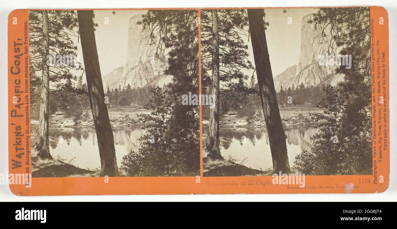 Tutocanula, or El Capitan, 3600 ft., Yosemite Valley, Mariposa County, Cal., 1861/76. Albumen print, stereo, no. 1118 from the series &quot;Watkins' Pacific Coast&quot;. Stock Photo