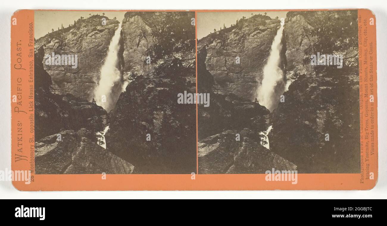 Yosemite Falls, 2630 ft., 1861/76. Albumen print, stereo, from the series &quot;Watkins' Pacific Coast&quot;. Stock Photo