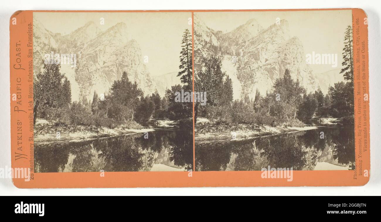 Three Brothers, 4480 ft., Yosemite, 1861/76. Albumen print, stereo, from the series &quot;Watkins' Pacific Coast&quot;. Stock Photo