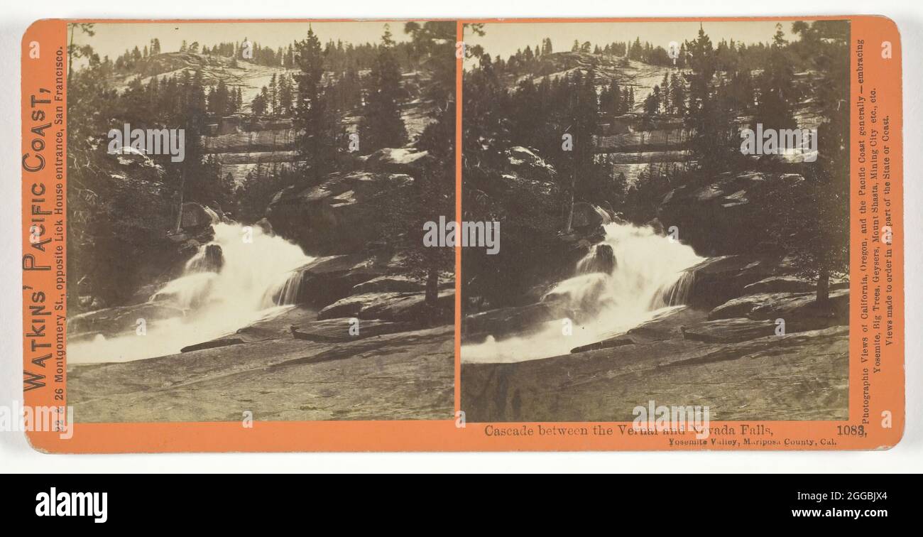 Cascade Between the Vernal and the Nevada Falls, Yosemite Valley, Mariposa County, Cal., 1861/76. Albumen print, stereo, no. 1083 from the series &quot;Watkins' Pacific Coast&quot;. Stock Photo