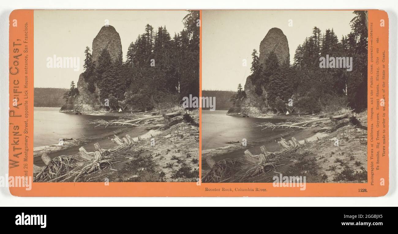 Rooster Rock, Columbia River, 1867. Albumen print, stereo, no. 1228 from the series &quot;Watkins' Pacific Coast&quot;. Stock Photo