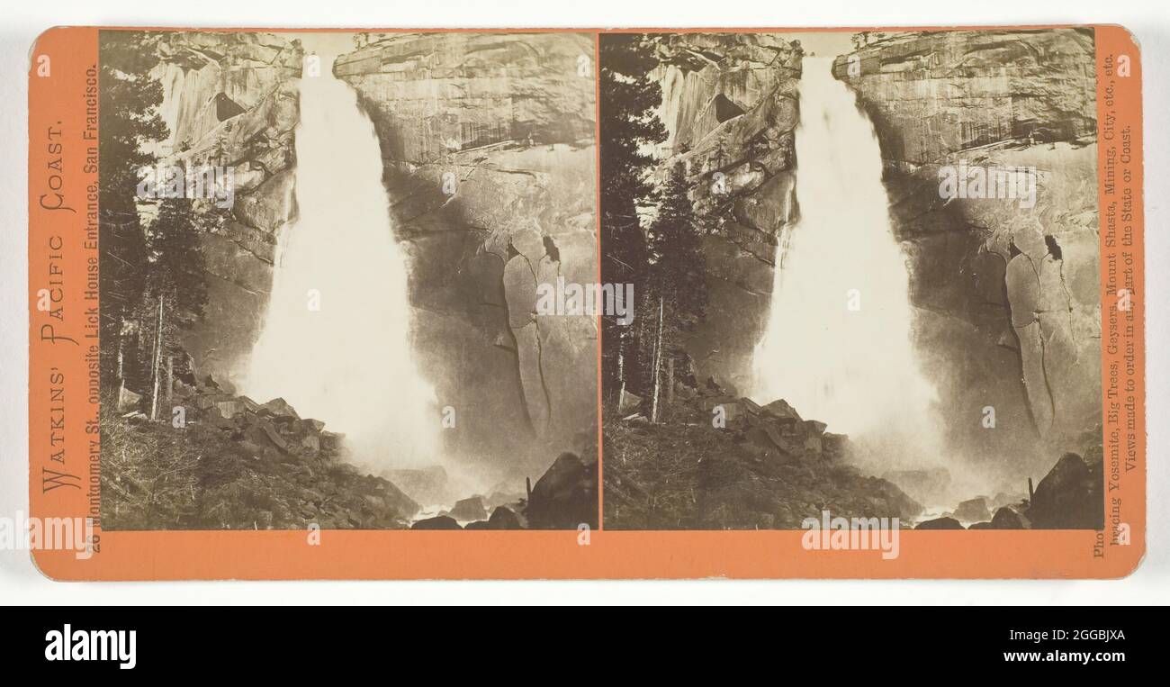 The Nevada Fall, 700 ft., Yosemite, 1861/76. Albumen print, stereo, from the series &quot;Watkins' Pacific Coast&quot;. Stock Photo