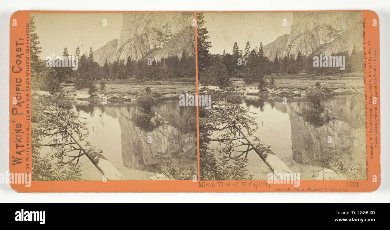 Mirror View of El Capitan, Yosemite Valley, Mariposa County, Cal., 1861/76. Albumen print, stereo, no. 1119 from the series &quot;Watkins' Pacific Coast&quot;. Stock Photo