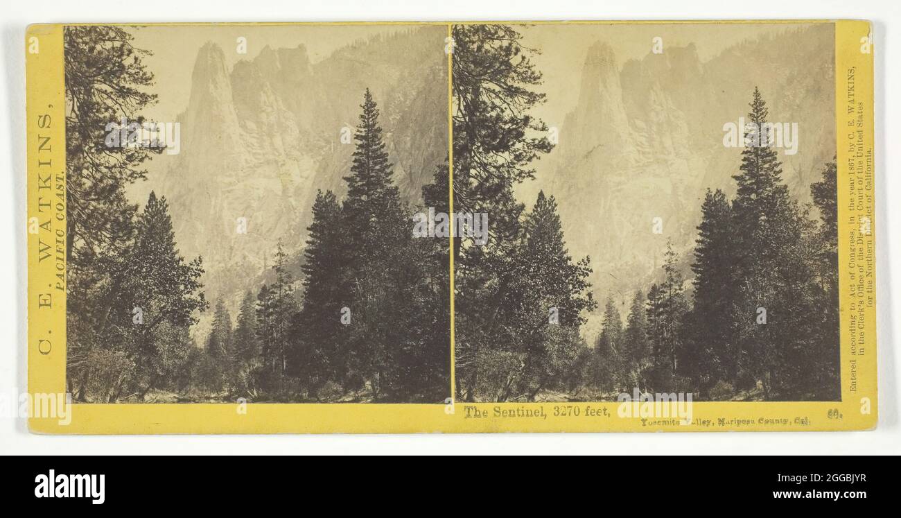 The Sentinel, 3270 feet, Yosemite Valley, Mariposa County, Cal., 1867. Albumen print, stereo, from the series &quot;Watkins' Pacific Coast&quot;. Stock Photo