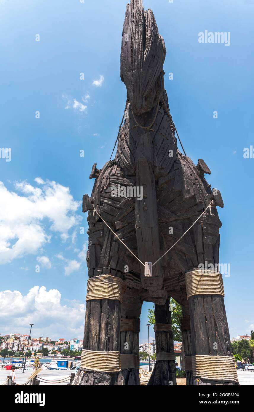 The wooden horse of Troy, the original trojan horse used in the movie Troy, standing in Canakkale shore Stock Photo