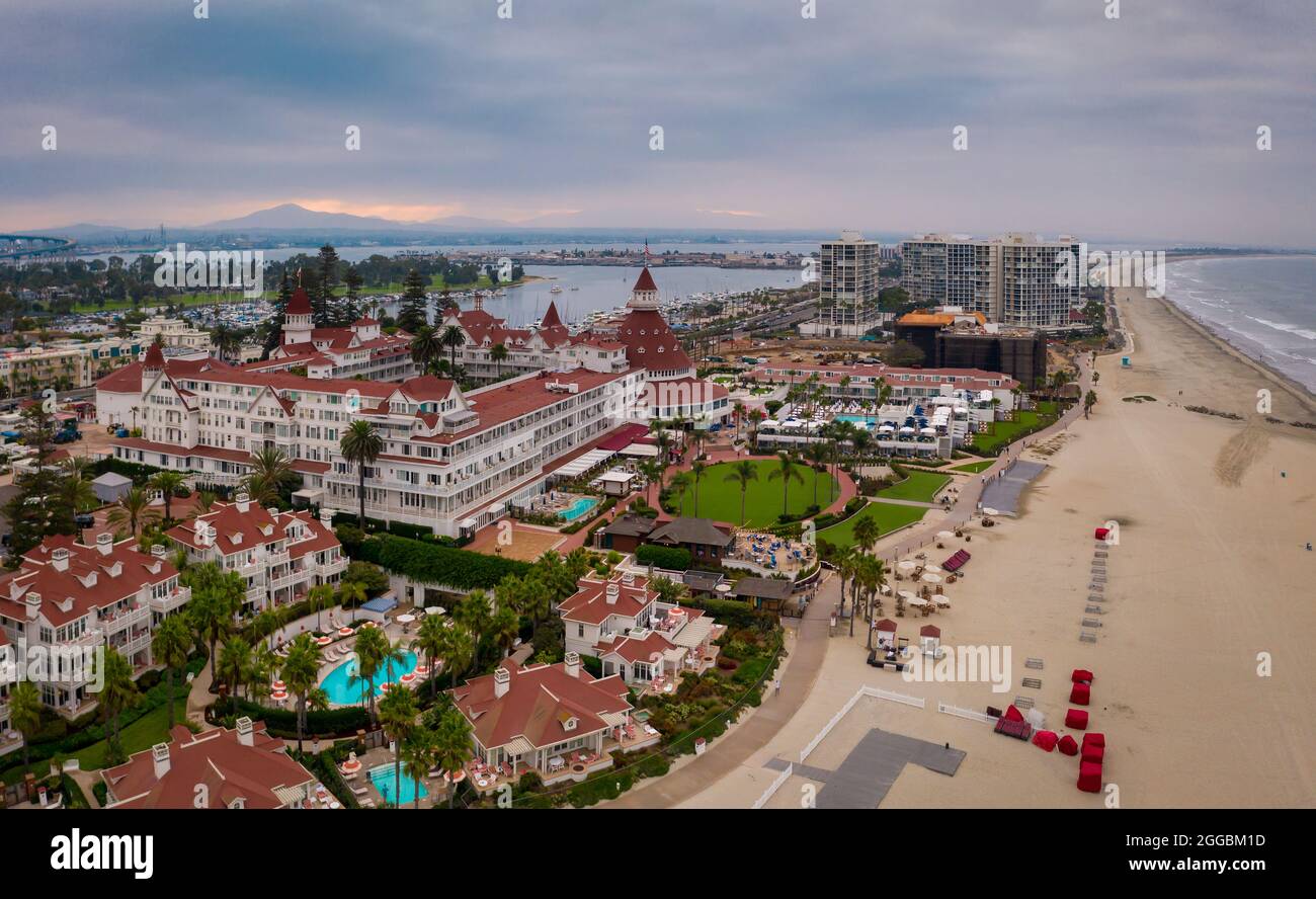 Hotel Del Coronado aerial and Navy Housing on Silverstrand, San Diego Stock  Photo - Alamy