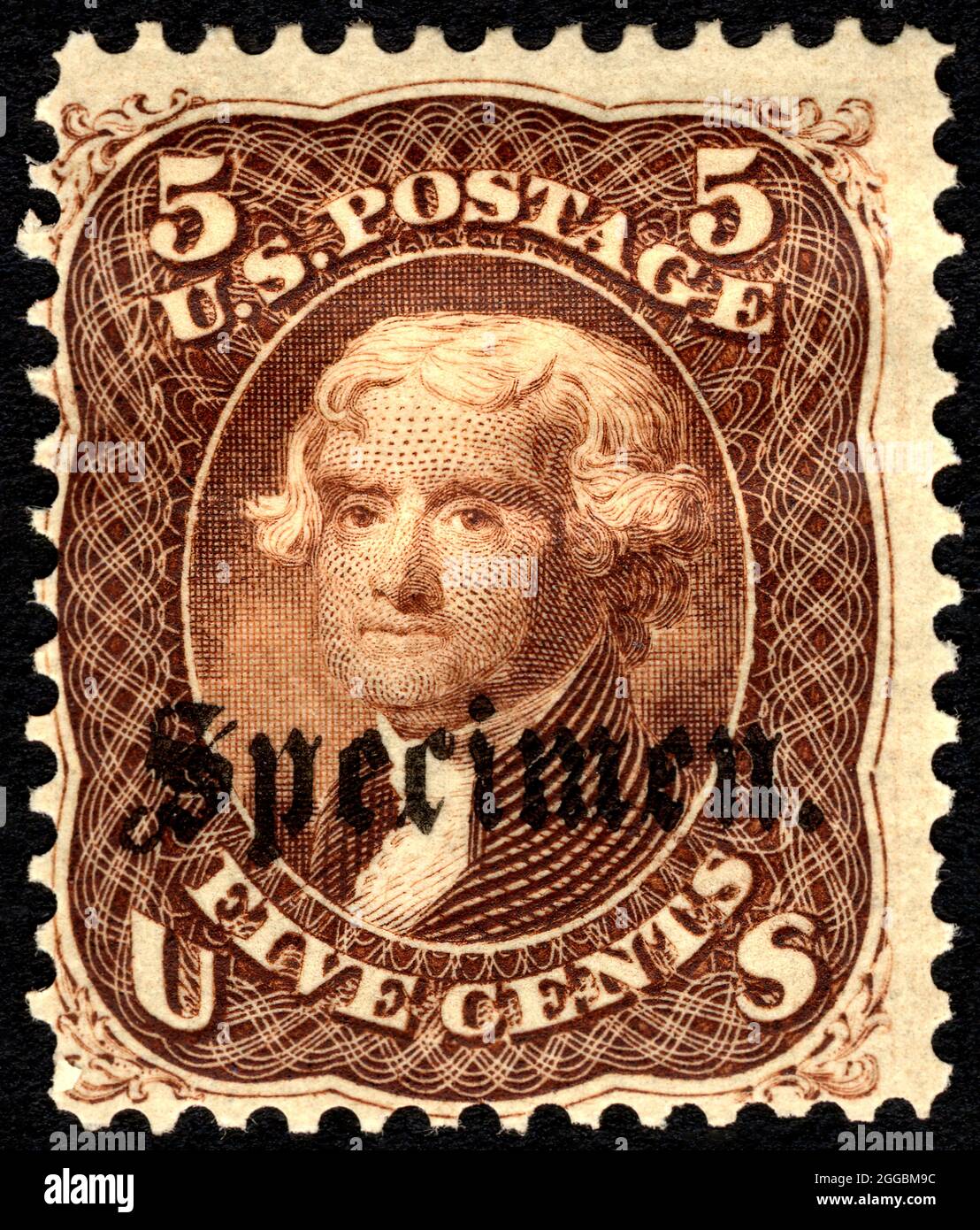 5c Thomas Jefferson &quot;Specimen&quot; overprint single, 1863. Stock Photo