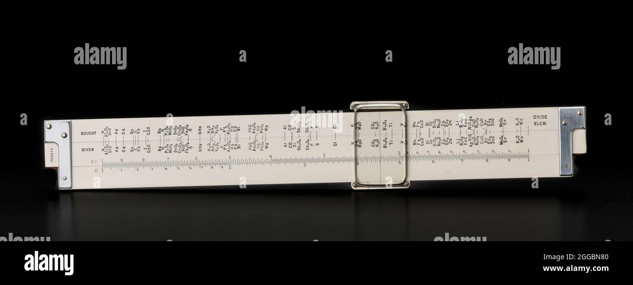 This chemical slide rule used for determining the mass of atoms and molecules belonged to Dr. Sally K. Ride. Before pocket-sized electronic calculators became available in the 1970s, slide rules were used as an aid to complex mathematical operations. Ride used this device as a university student. Sally Ride became the first American woman in space when she flew on the STS-7 shuttle mission in 1983. Stock Photo