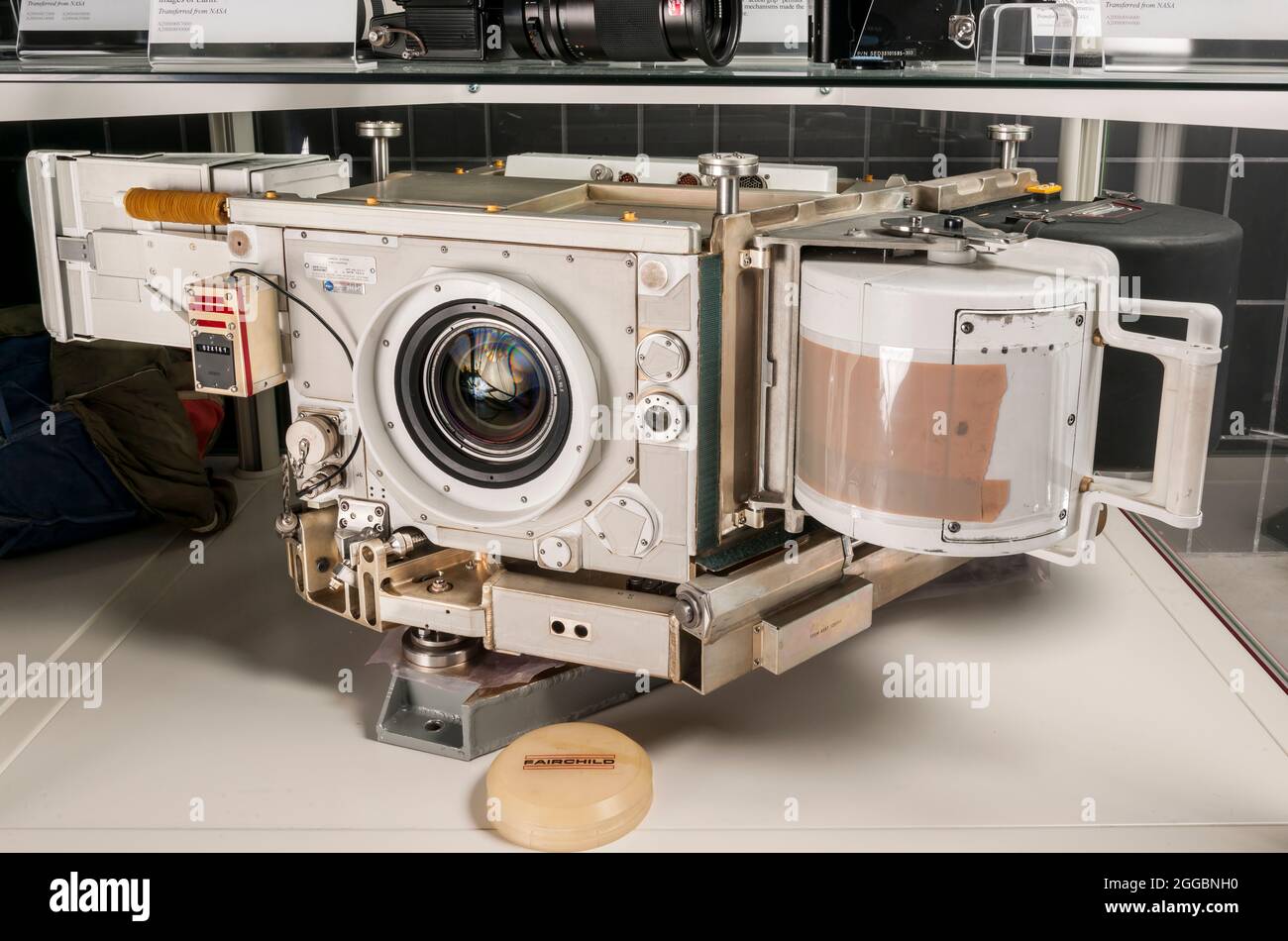 This is the flight backup for the mapping cameras used on the last three Apollo missions. Mapping the lunar surface was a high priority during Apollo 15, 16, and 17. Mounted in the service module, the mapping camera captured high-resolution images of the Moon as the spacecraft orbited. While returning to Earth, command module pilots performed spacewalks to retrieve the film canisters, mounted on the right side of the camera. This flight backup, available for those missions if the installed cameras were damaged or malfunctioned before launch, is the best surviving example of the Fairchild-built Stock Photo