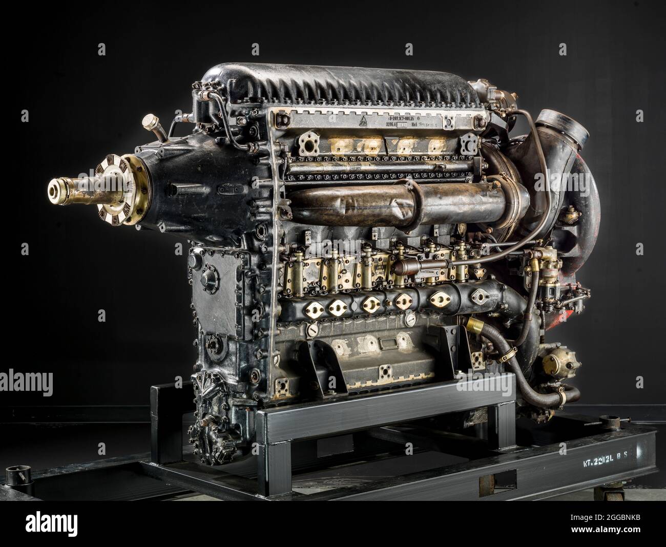 Dr. Hugo Junkers started development of his Diesel aircraft engines in a small factory at Dessau, Germany in 1911. His early engines functioned on the two-stroke cycle principle with piston-controlled parts, as did his later Junkers Jumo Diesels. Among the advantages of later, refined Diesel aircraft engines were lower specific fuel consumption (for long-range applications), lower exhaust gas temperature (for exhaust-driven supercharger installations), and reduced fire hazard as compared to conventional reciprocating aircraft engines. The Jumo 207 was a Jumo 205 with a turbo-supercharger. A Di Stock Photo