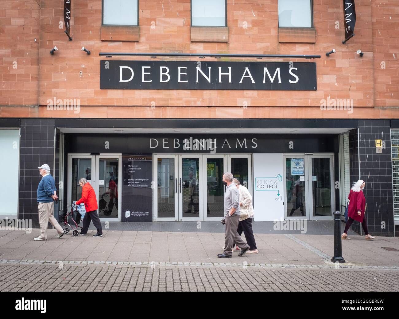 Front view of the now closed branch of Debenhams in Dumfries, Scotland, evidence of the economic downturn visible in the High Street. Stock Photo