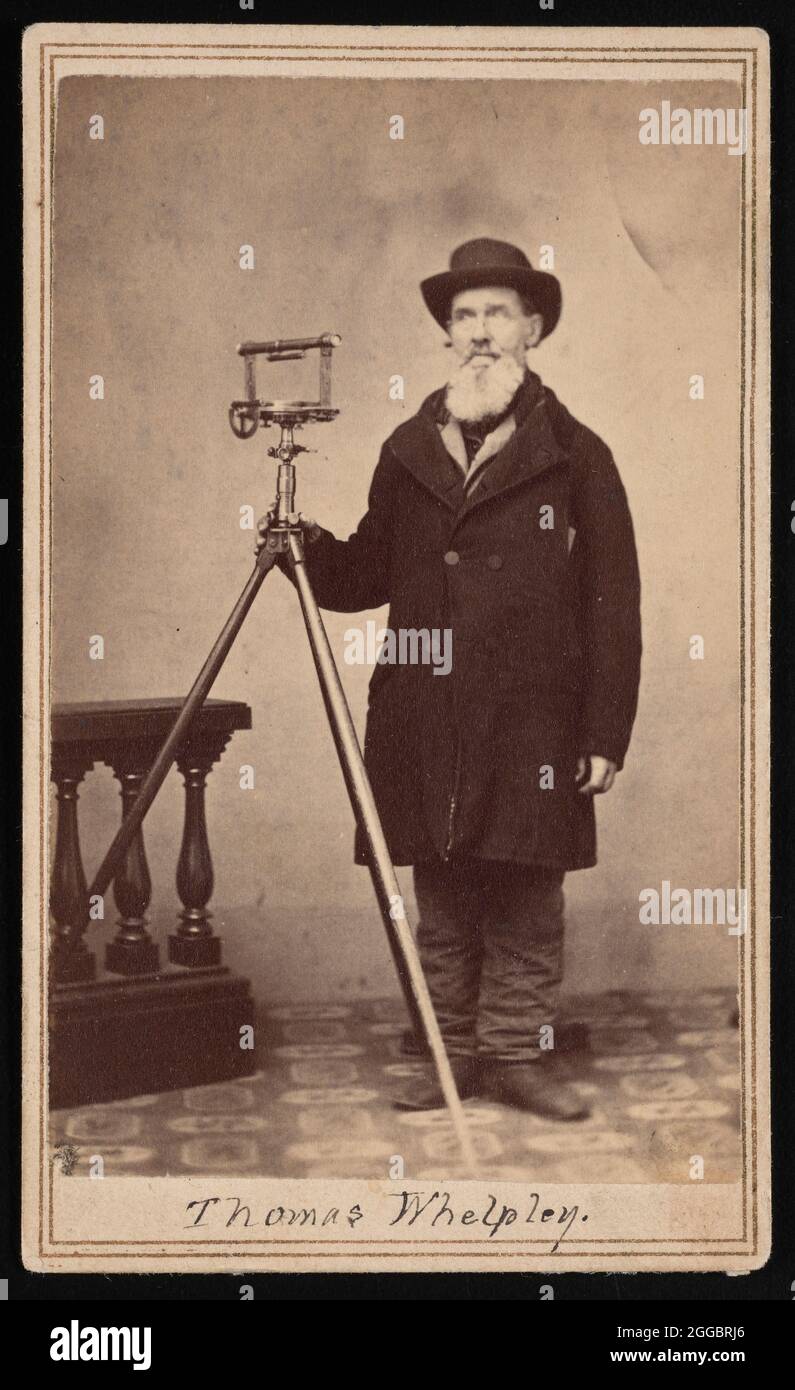 Portrait of Thomas Whelpley (1797-1881), Circa 1860s. With surveying equipment. Stock Photo
