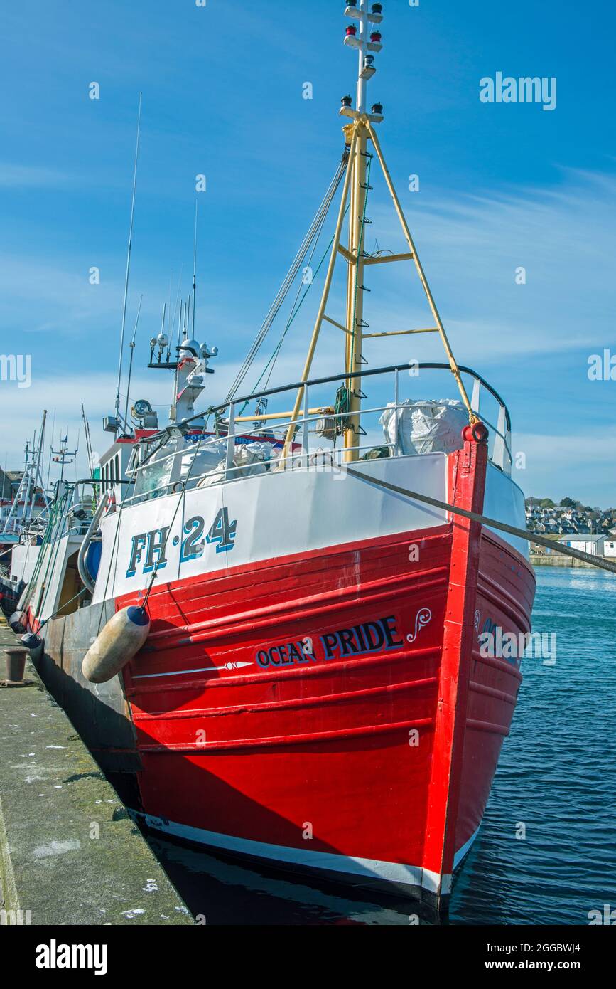 Red Trawler berthed at Newlyn Harbour near Penzance on the South Cornwall coast Stock Photo