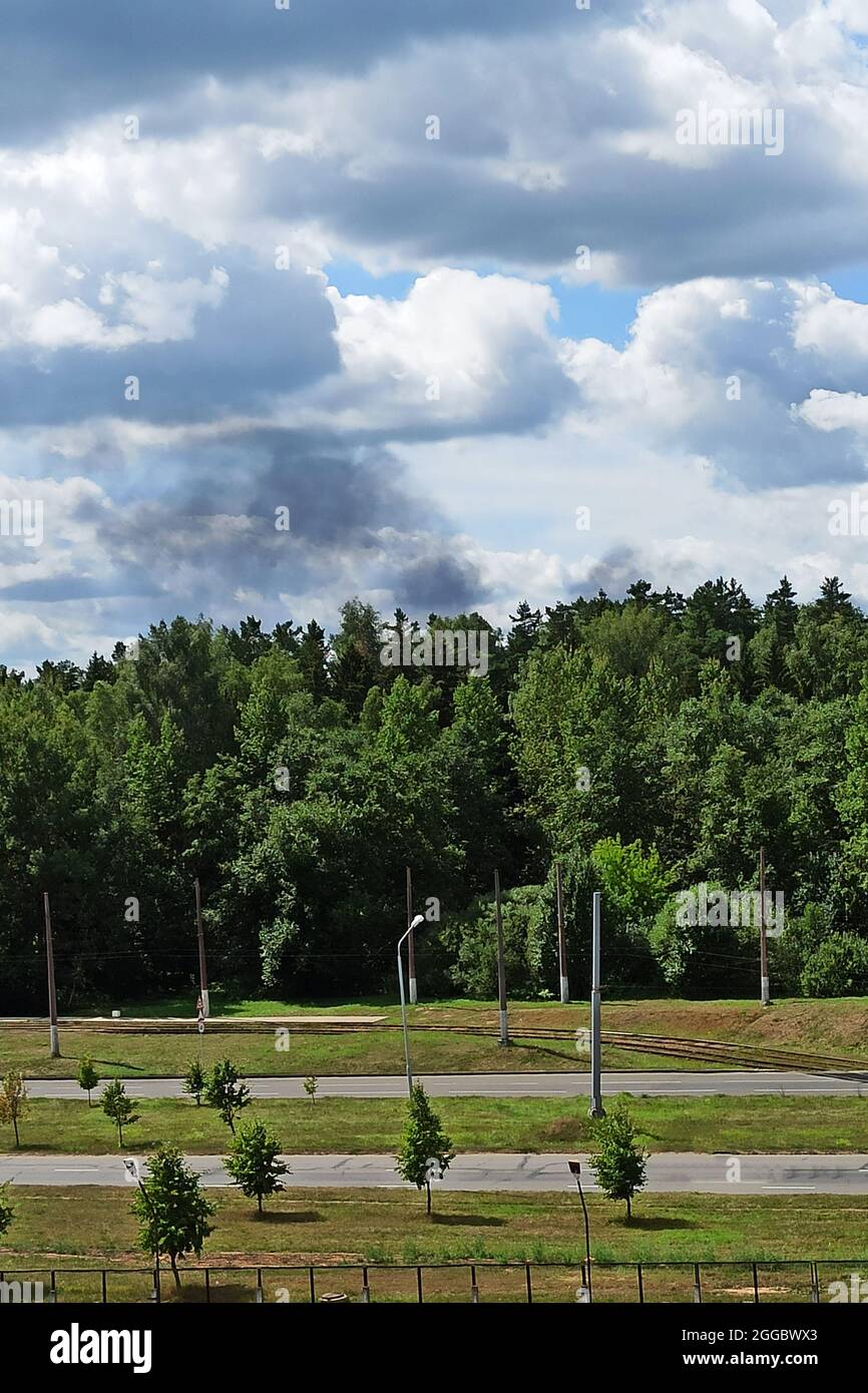 Smoke over the forest in the city Stock Photo - Alamy