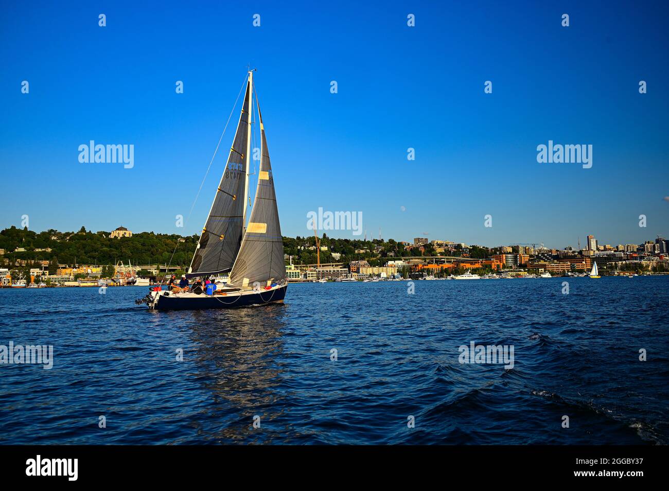 Sailboats on Lake Union in Seattle, Washington Stock Photo