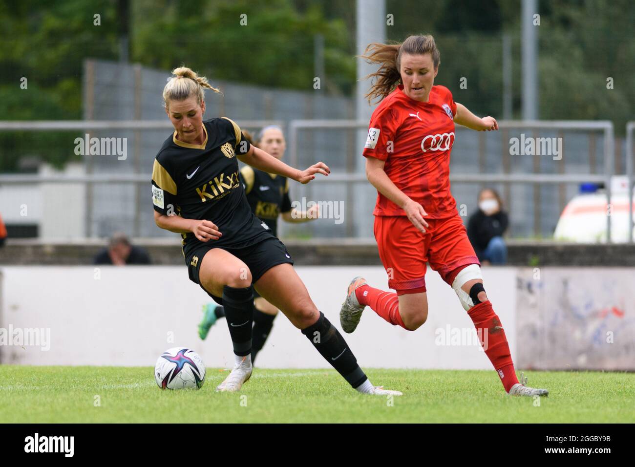 Ingolstadt, Germany. 29th Aug, 2021. Lisa-Marie Weiss (8 SV Meppen) and  Anna-Lena Fritz (19 FC Ingolstadt) during the 2. Frauen Bundesliga match  between FC Ingolstadt and SV Meppen at MTV-Stadion, Germany. Credit: