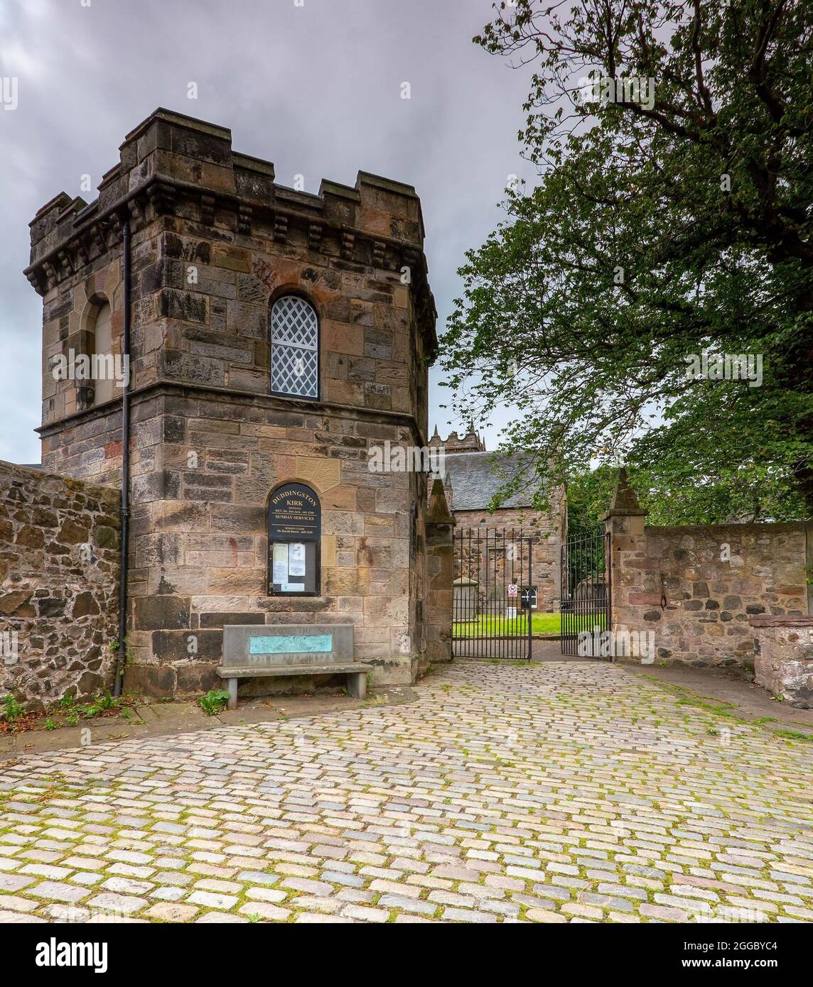 Duddingston Kirk and Graveyard, Duddingston dates back to the 12th Century and one of the oldest in Edinburgh, Edinburgh, Scotland, UK Stock Photo