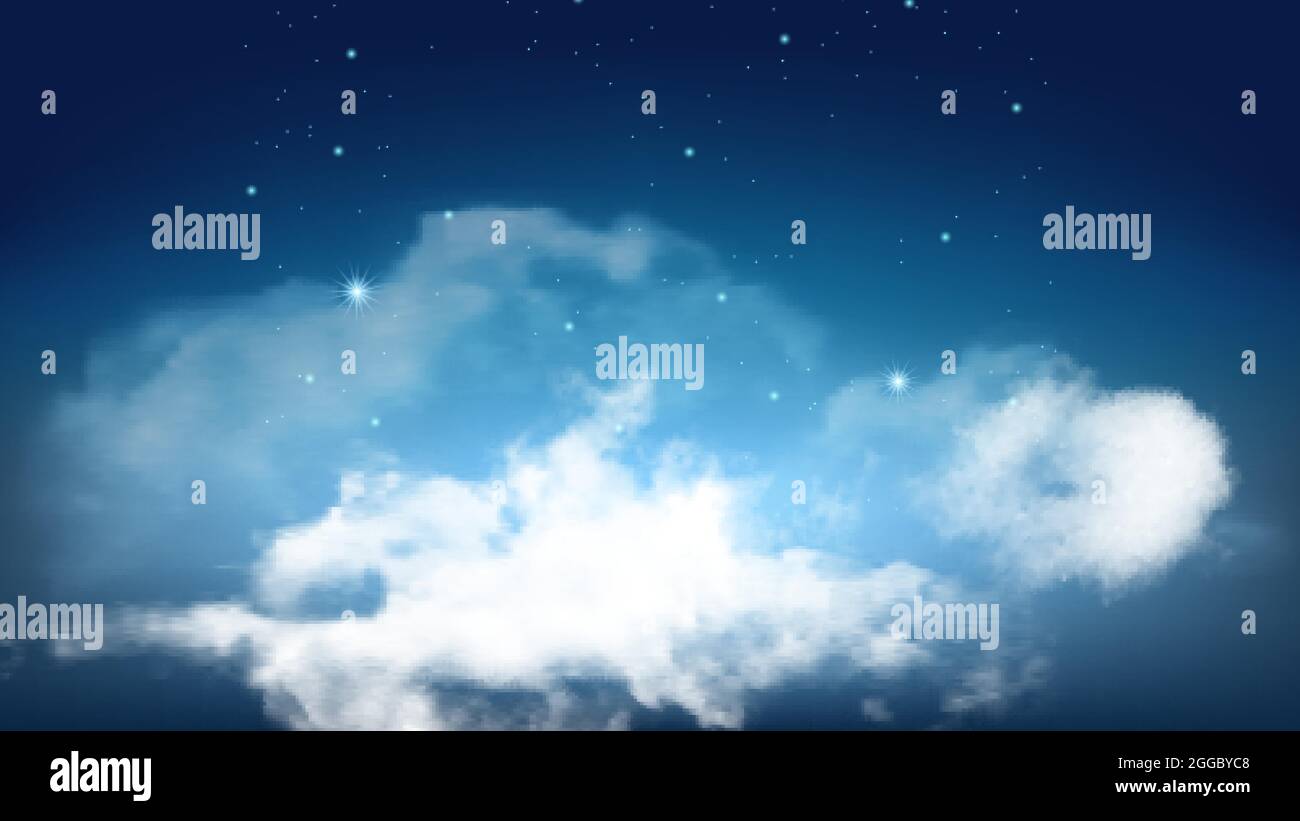 Night Starry Sky With Flying Fluffy Clouds Vector Stock Vector Image ...