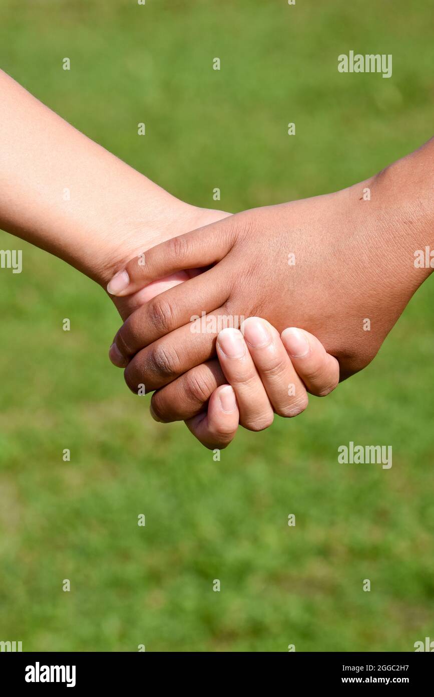 Hands holding each other Stock Photo