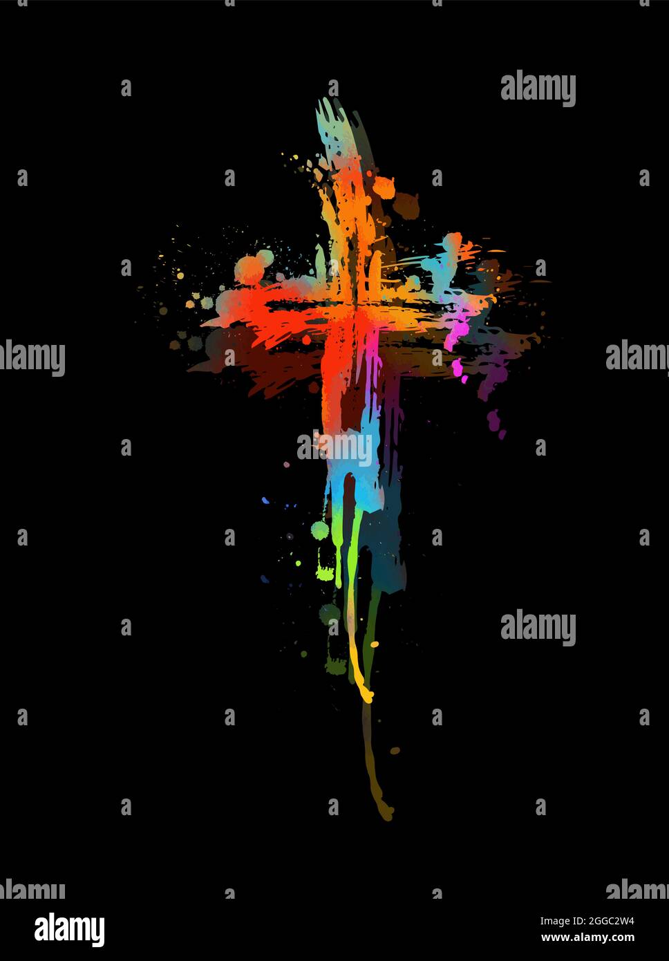 Multi-colored cross. Cross made of rainbow blots. Happy easter. Vector illustration Stock Vector