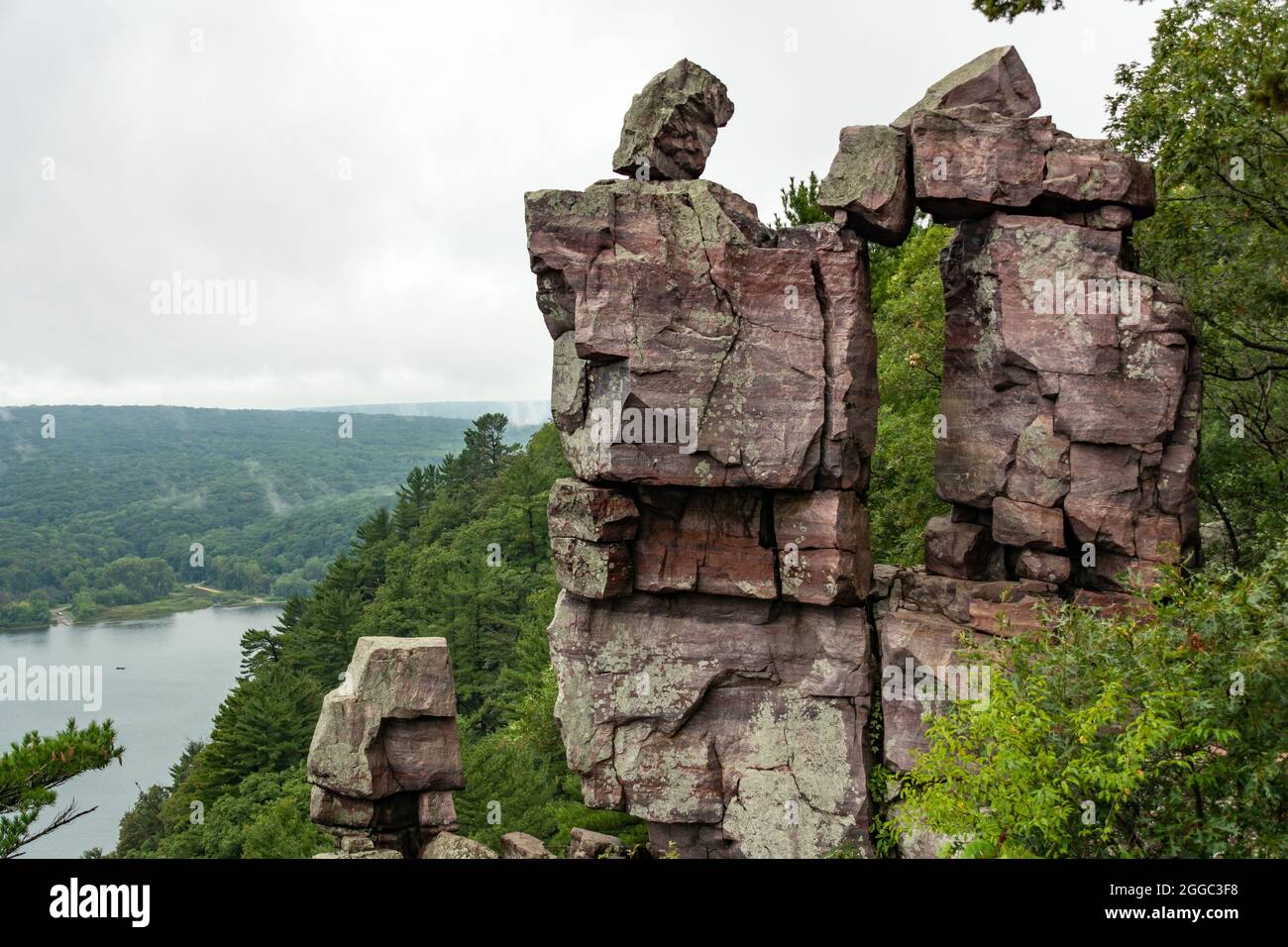 Devils Doorway rock formation overlooking Devils Lake. Devils Lake