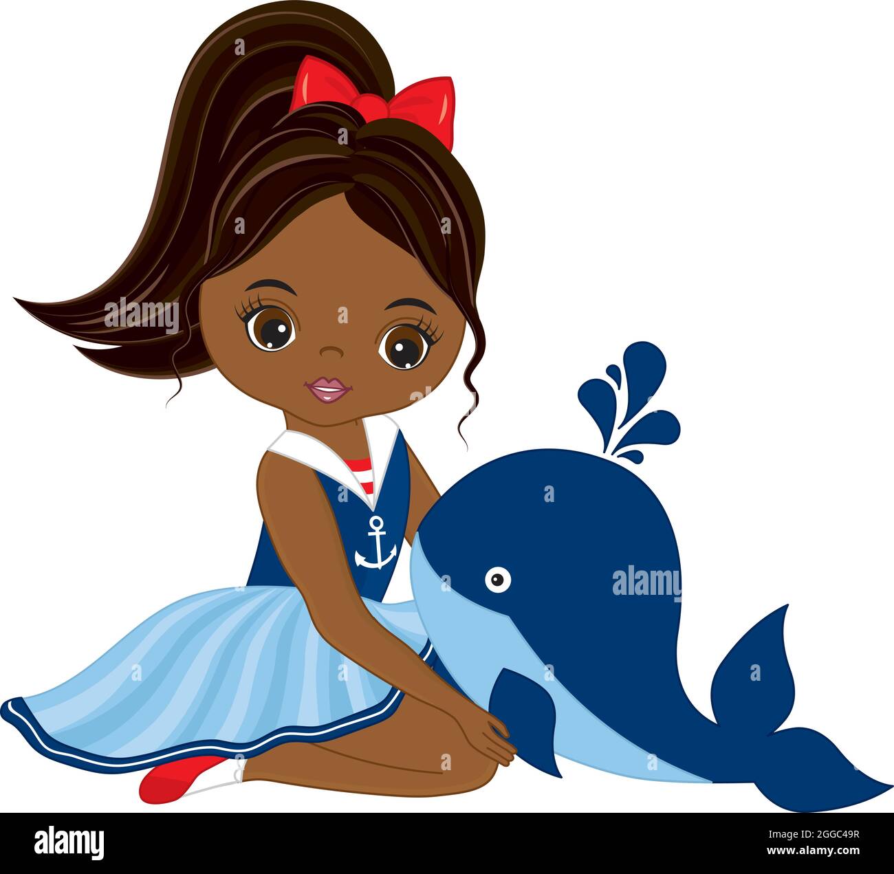 Cute Beautiful African American Girl Wearing Nautical Dress Holding ...