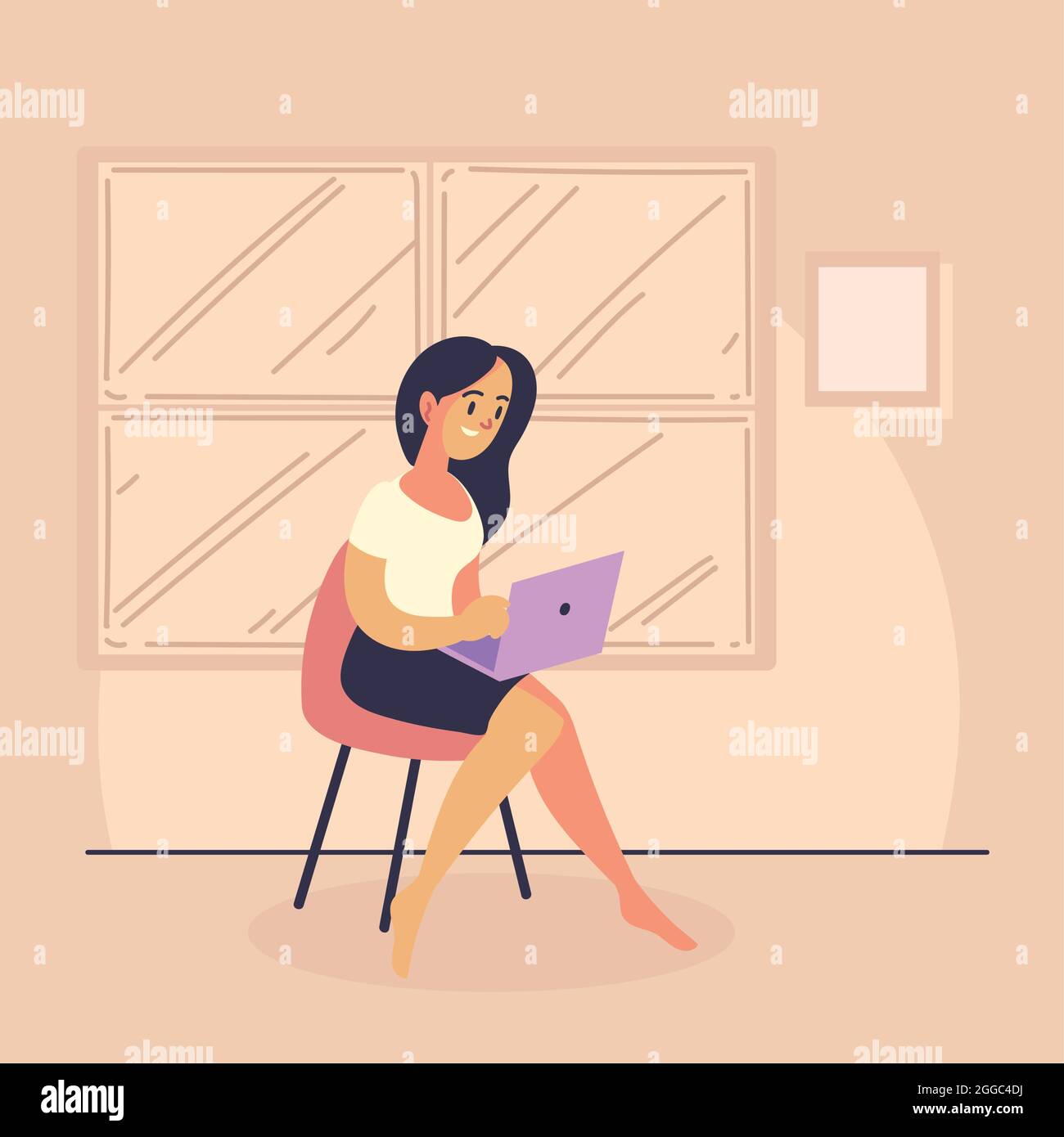 freelancer woman with laptop Stock Vector Image & Art - Alamy