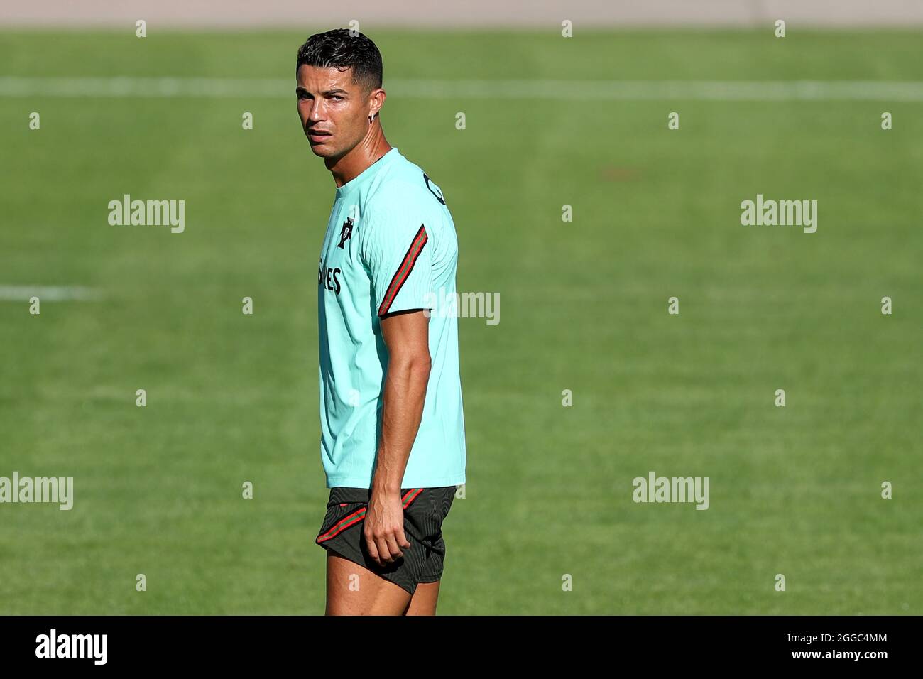 Oeiras, Portugal. 30th Aug, 2021. Portugal's forward Cristiano Ronaldo in action during a training session at Cidade do Futebol training camp in Oeiras, Portugal, on August 30, 2021, as part of the team's preparation for the upcoming FIFA World Cup Qatar 2022 qualifying football match against Ireland. (Credit Image: © Pedro Fiuza/ZUMA Press Wire) Credit: ZUMA Press, Inc./Alamy Live News Stock Photo