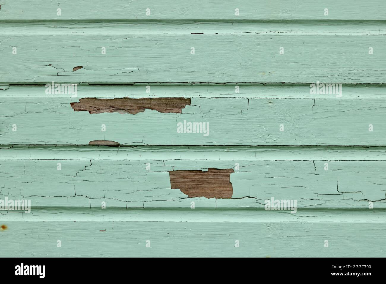 Peeling and cracked paint on wood panelling background with copyspace Stock Photo