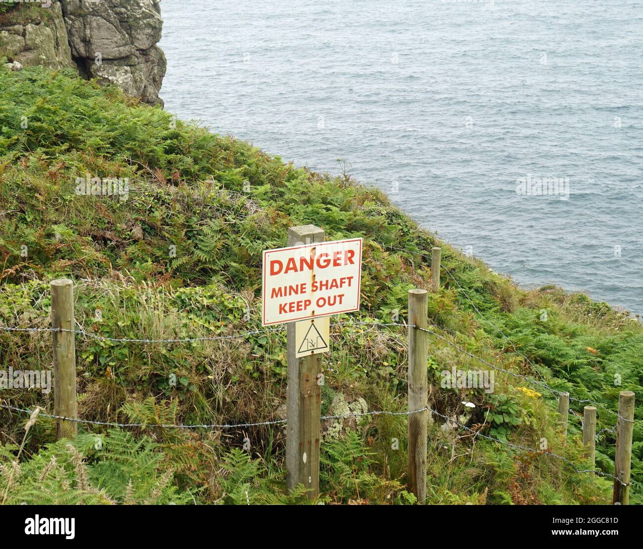 Cornwall Mineshaft Warning Stock Photo