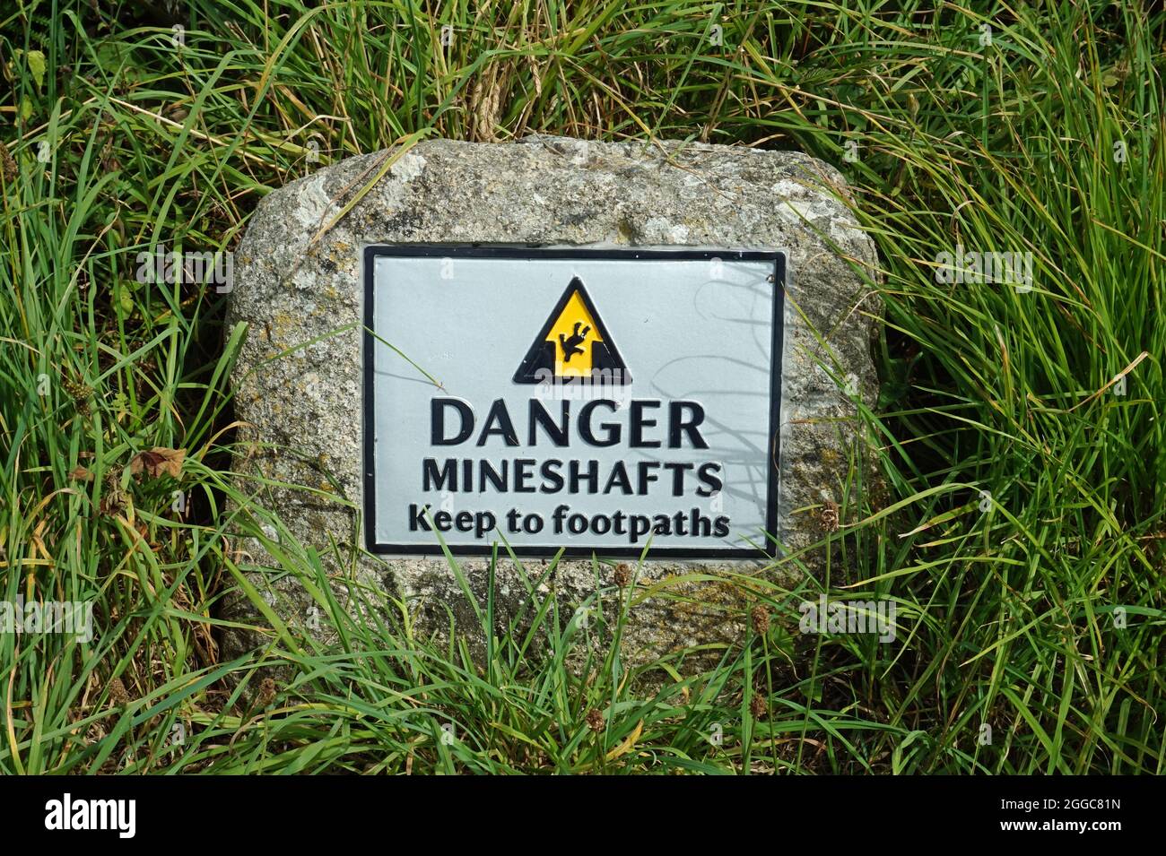 Cornwall Mineshaft Warning Stock Photo