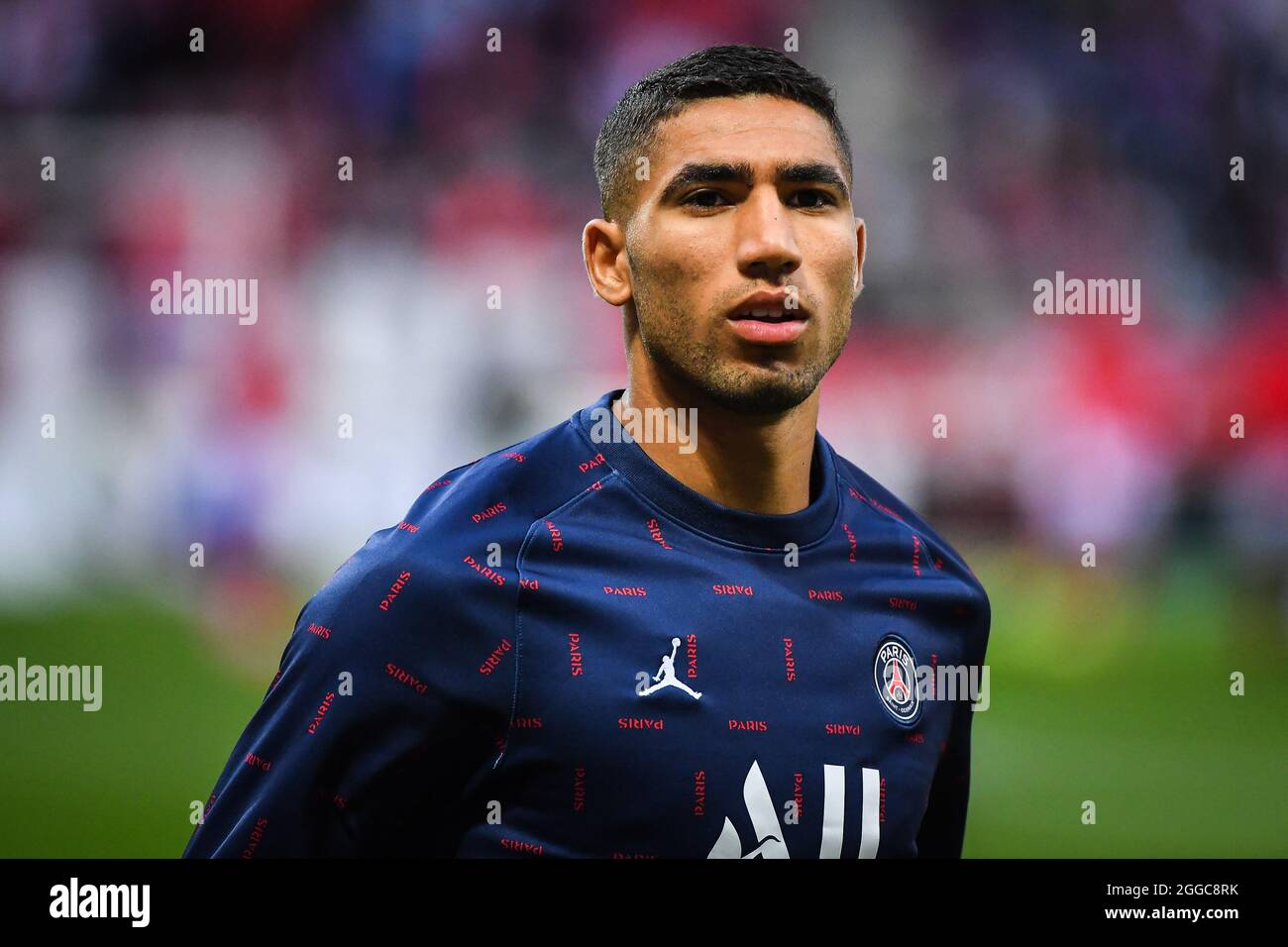 Reims, France, France. 29th Aug, 2021. Achraf HAKIMI of PSG during the Ligue 1 match between Paris Saint-Germain (PSG) and Stade Reims at Stade Auguste Delaune on August 29, 2021 in Reims, France. (Credit Image: © Matthieu Mirville/ZUMA Press Wire) Stock Photo