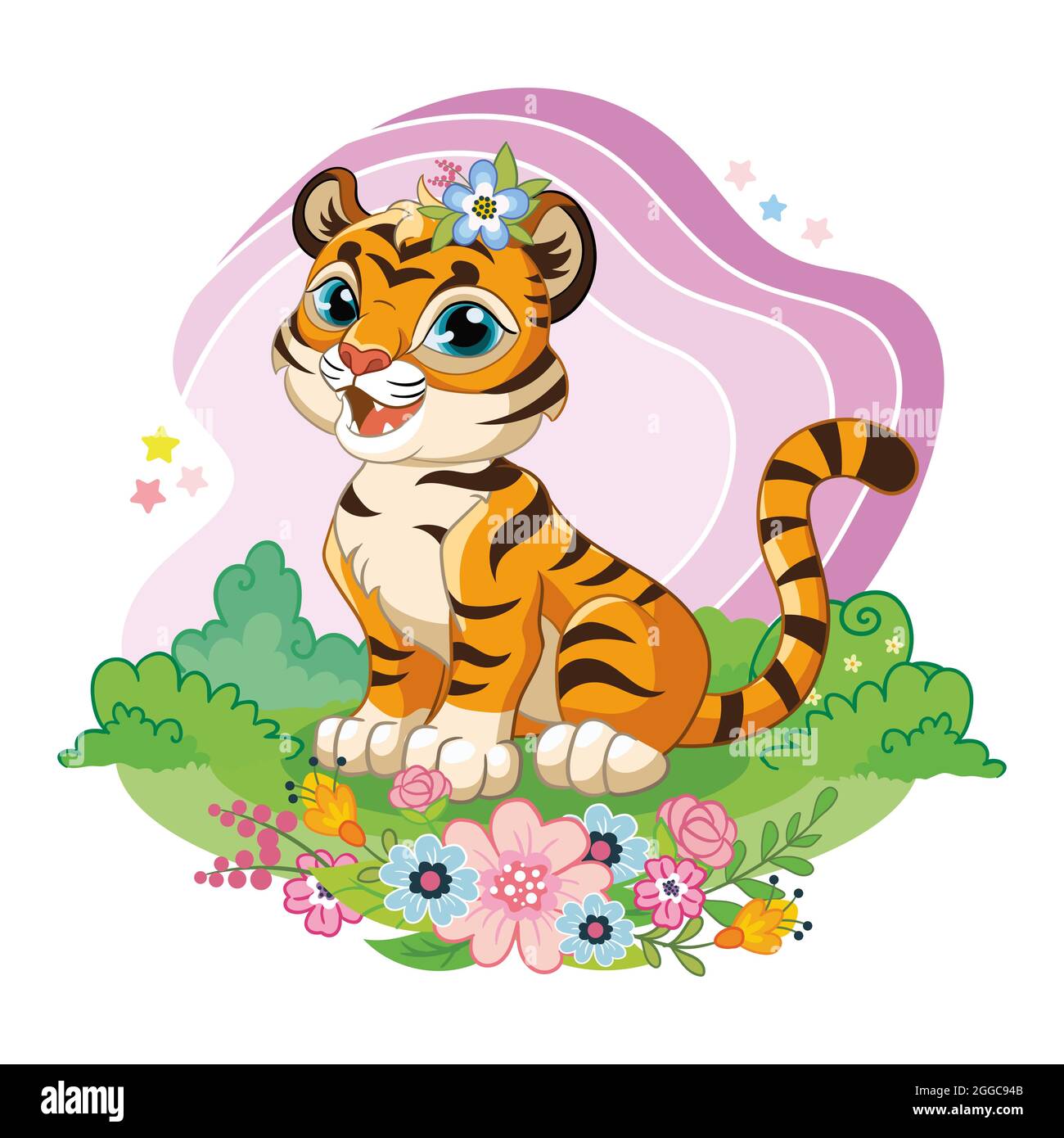 Cute cartoon character tiger cub sitting in a meadow in flowers. Vector illustration isolated on a white background. For print, design, advertising, s Stock Vector Image & Art - Alamy Cute cartoon character tiger cub sitting in a meadow in flowers. Vector illustration isolated on a white background. For print, design, advertising, s Stock Vector Image & Art - Alamy