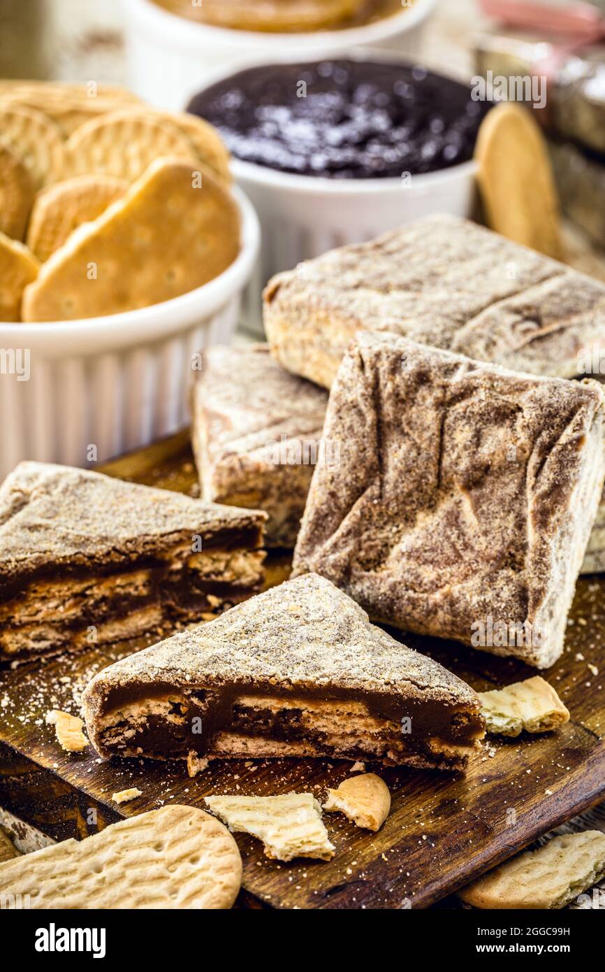 Italian straw, Brazilian chocolate candy, crushed cornstarch biscuits