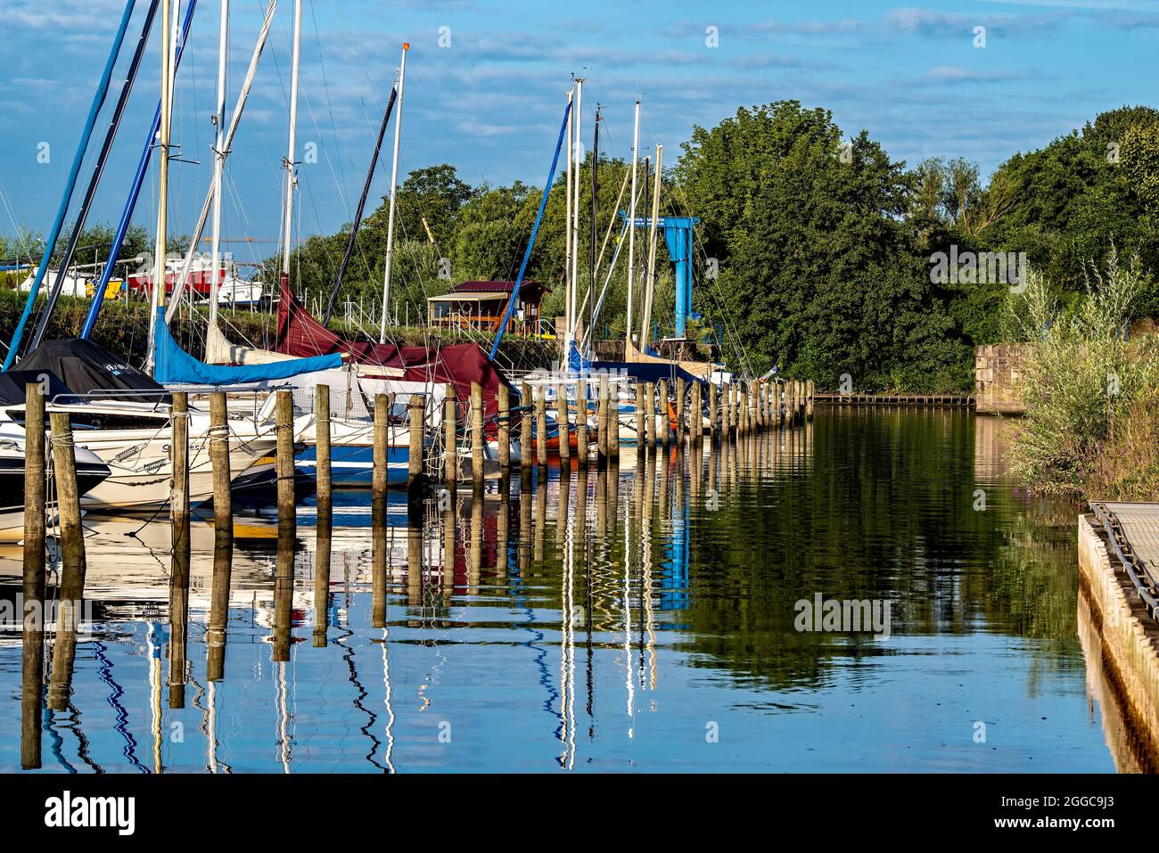 Vertical shot of a marina on the Main near Karlstein, Germany Stock Photo