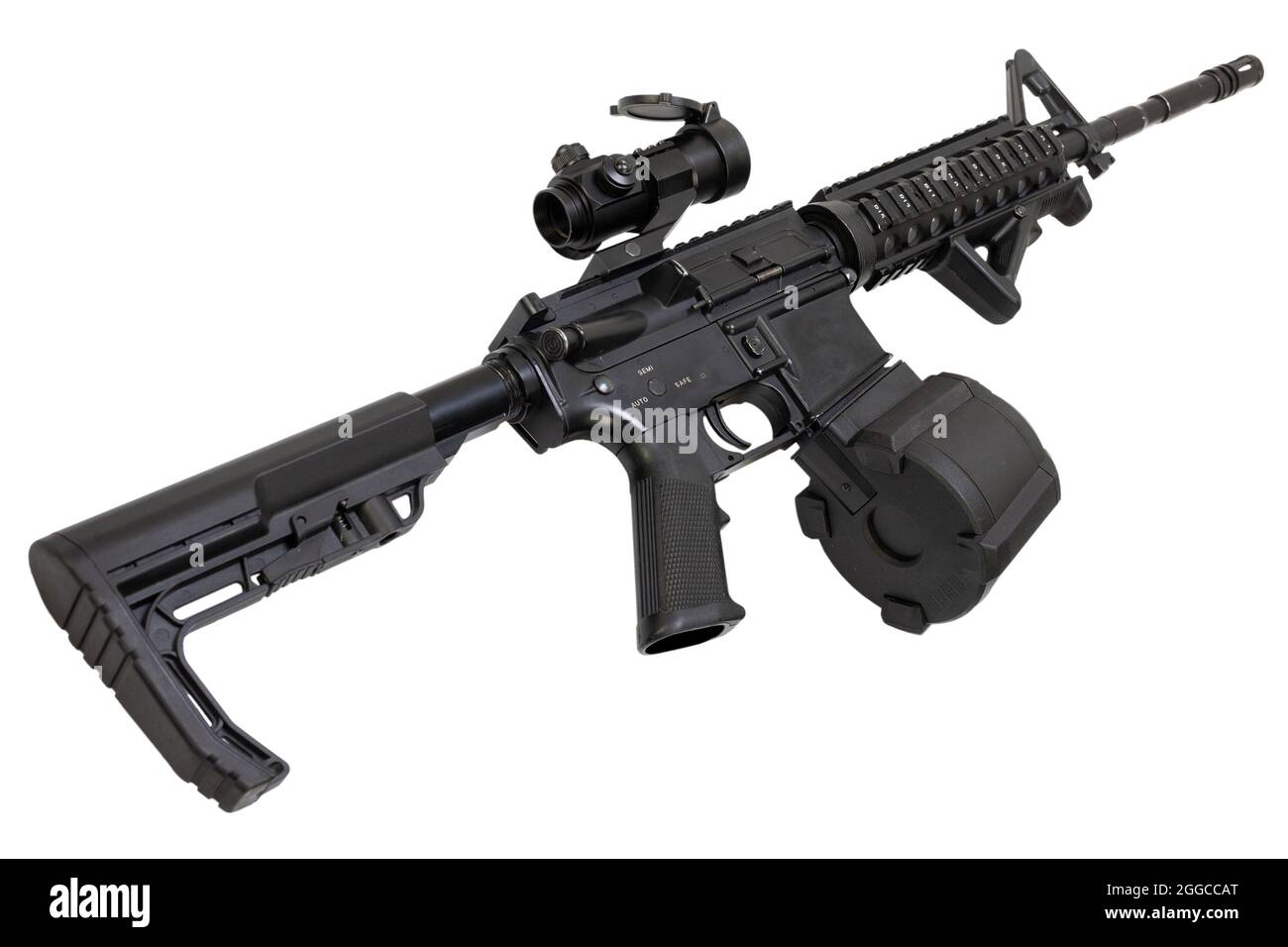 M4 assault rifle with optic scope and drum magazine isolated on a white  background Stock Photo - Alamy