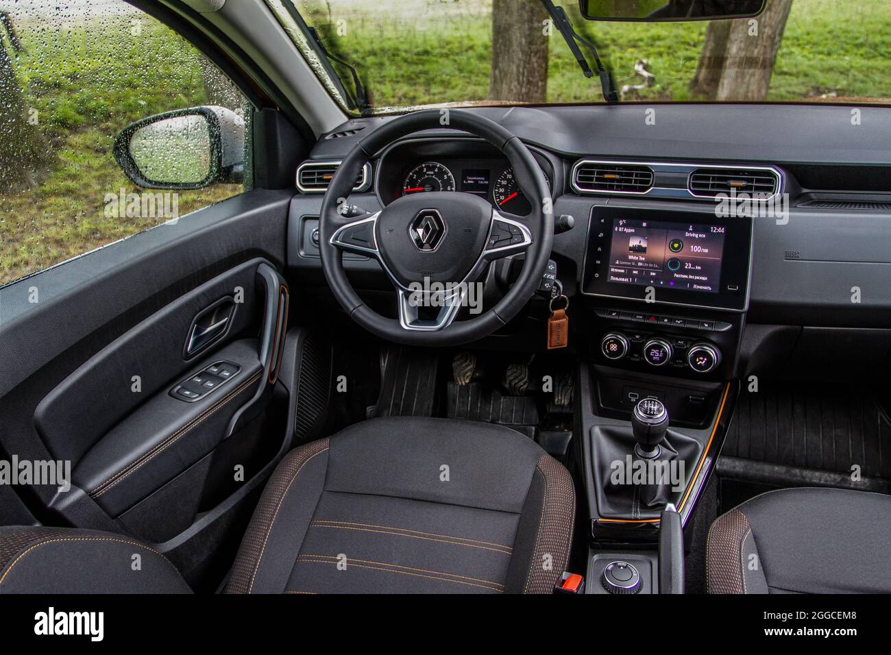 MOSCOW, RUSSIA - MAY 08, 2021 Renault Duster second generation interior view. Compact SUV car also called Dacia Duster. The general interior view with Stock Photo