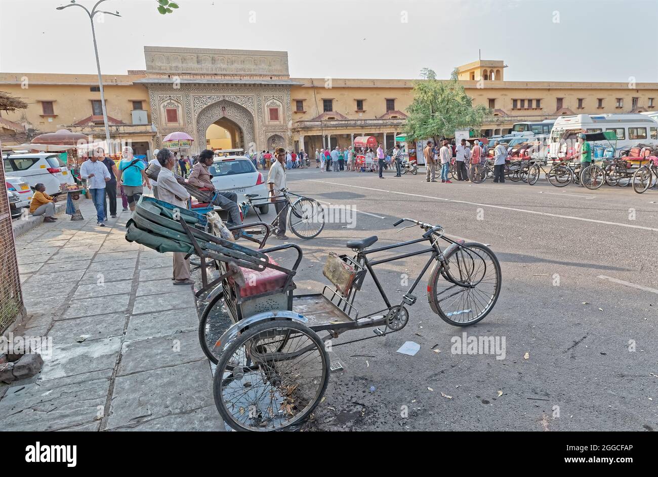 Jaipur rickshaw drivers at city gate in India Stock Photo