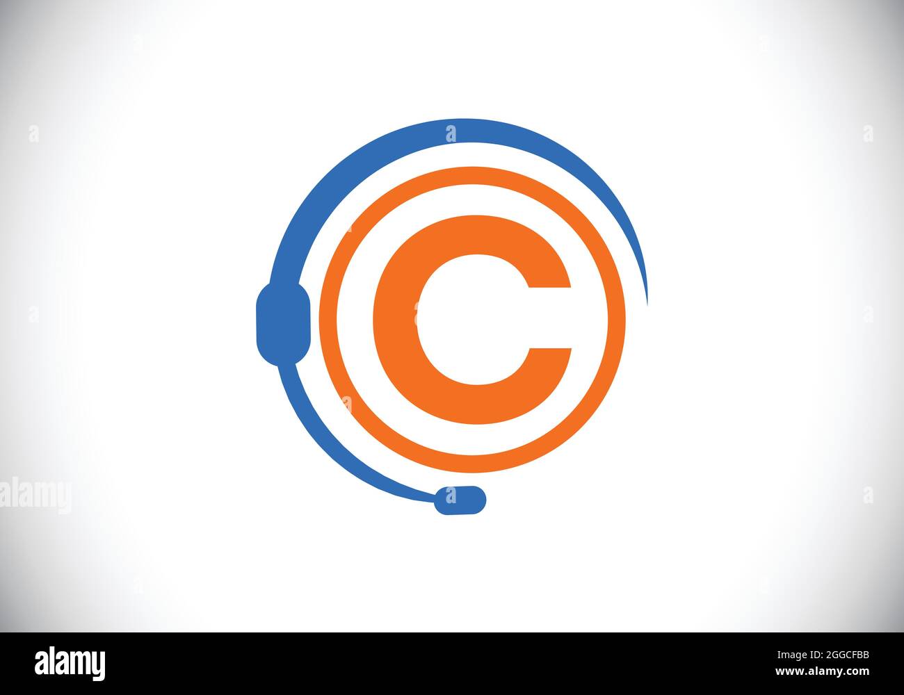 Initial C monogram letter alphabet and support service with headphones