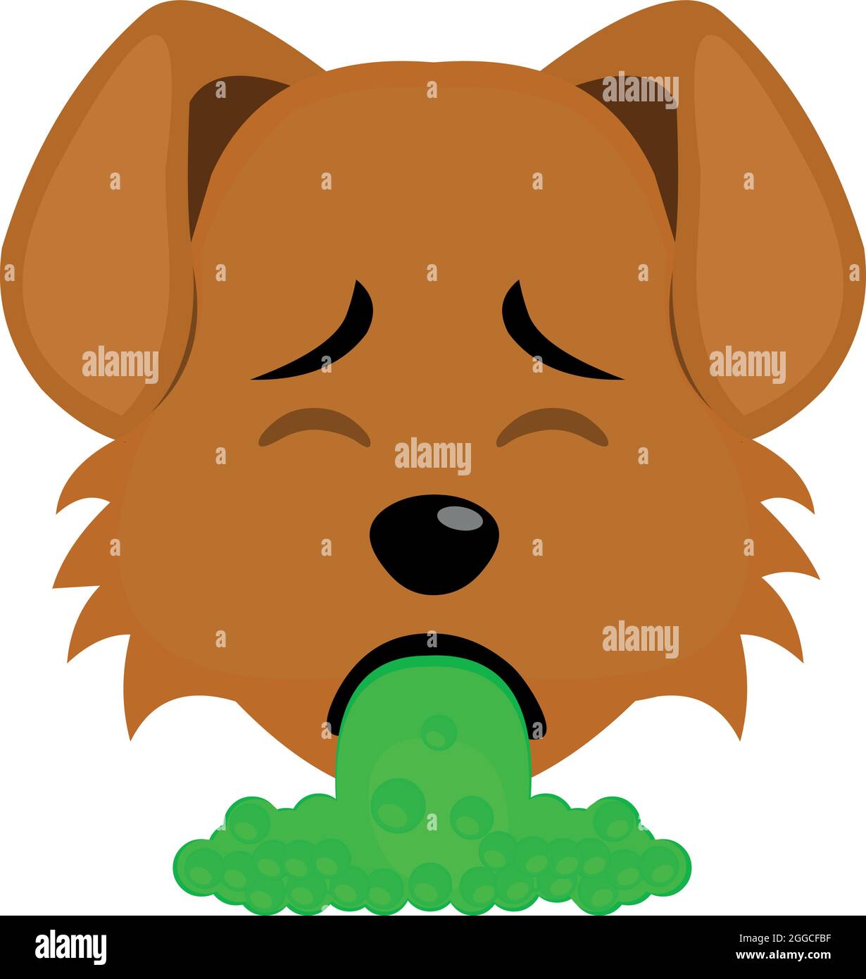 Vector emoticon illustration of the face of a cartoon dog vomiting Stock Vector