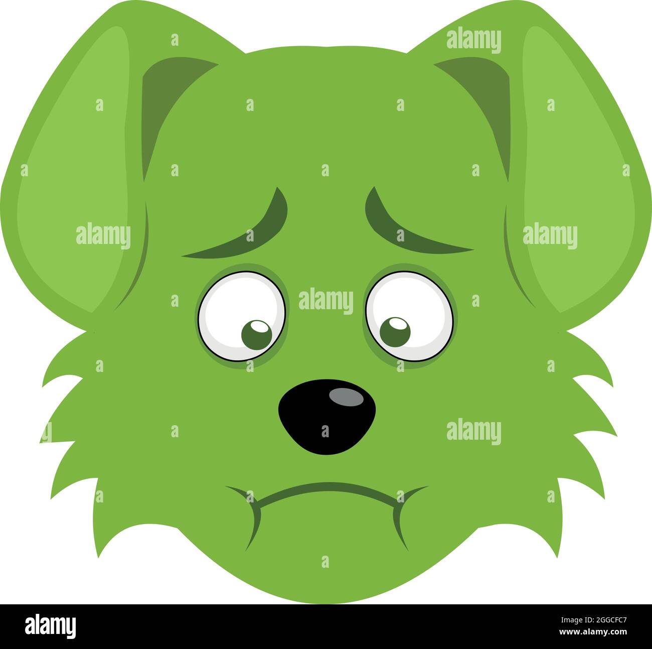 Vector emoticon illustration of the face of a dizzy and green dog Stock Vector