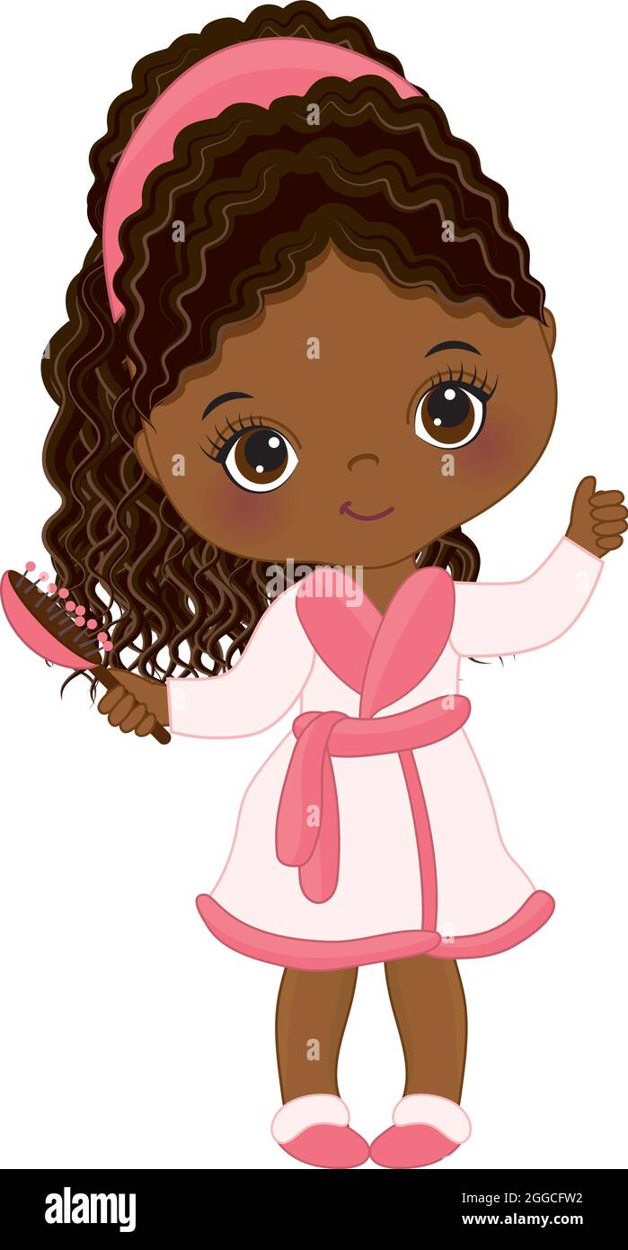 Little African American Brushing Hair After Shower. Vector Little Spa Girl  Stock Vector Image & Art - Alamy