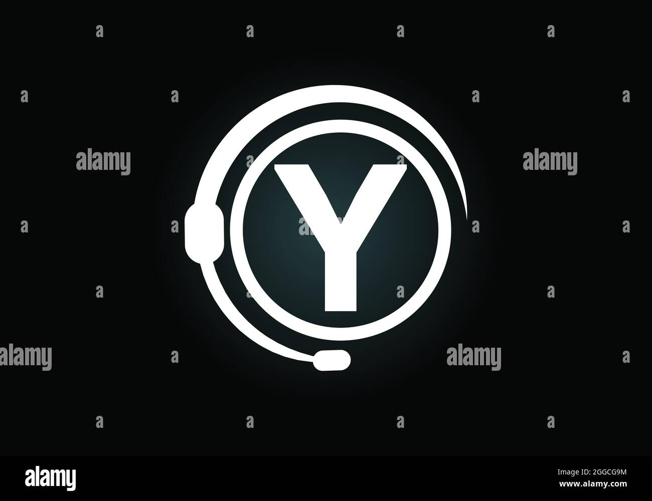 Initial Y monogram letter alphabet and support service with headphones. Headphone logo. Hotline customer advice, call center help. Modern vector logo Stock Vector