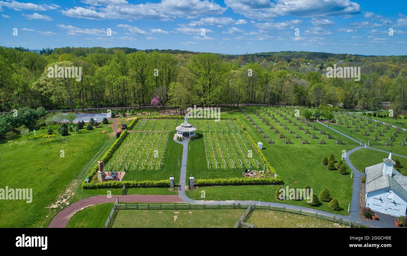 Aerial View of Restored Barns and Surrounding Buildings on a Beautiful ...
