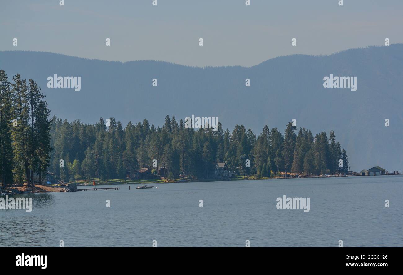 The Beautiful view of Lake Pend Oreille in the northern Rocky Mountains of Bonner County, Idaho Stock Photo