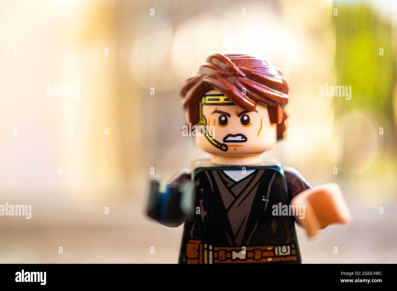 POZNAN, POLAND - Aug 09, 2021: The Lego Star Wars Anakin Skywalker toy figurine Stock Photo