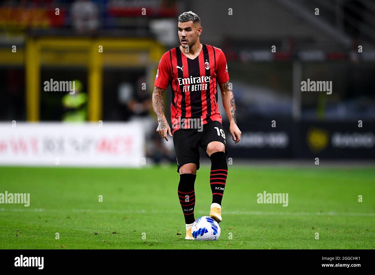 Milan, Italy. 29 August 2021. Theo Hernandez of AC Milan in action during the Serie A football match between AC Milan and Cagliari Calcio. Credit: Campo/Alamy Live News Stock Photo - Alamy