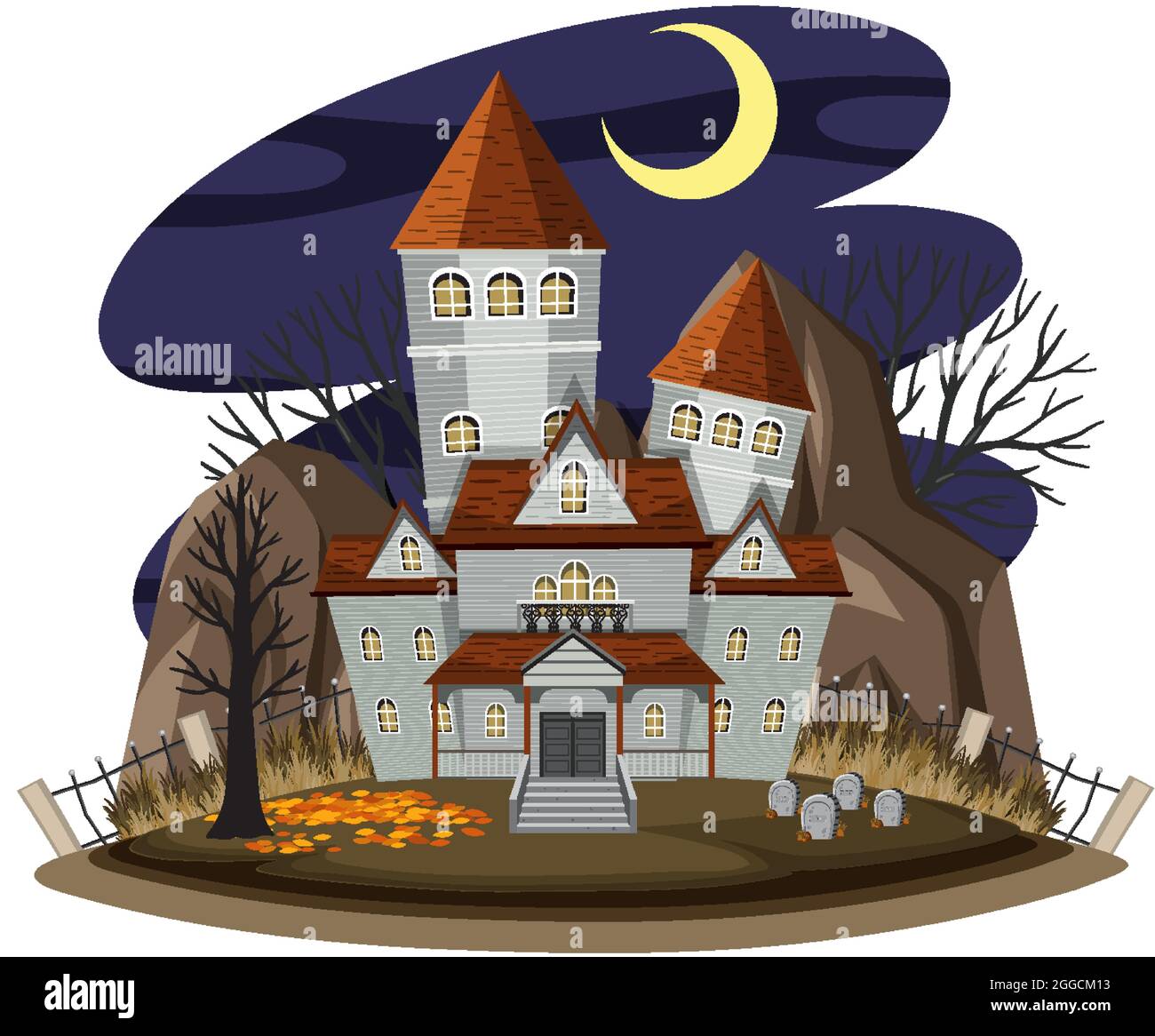 Haunted house at night scene illustration Stock Vector Image & Art - Alamy