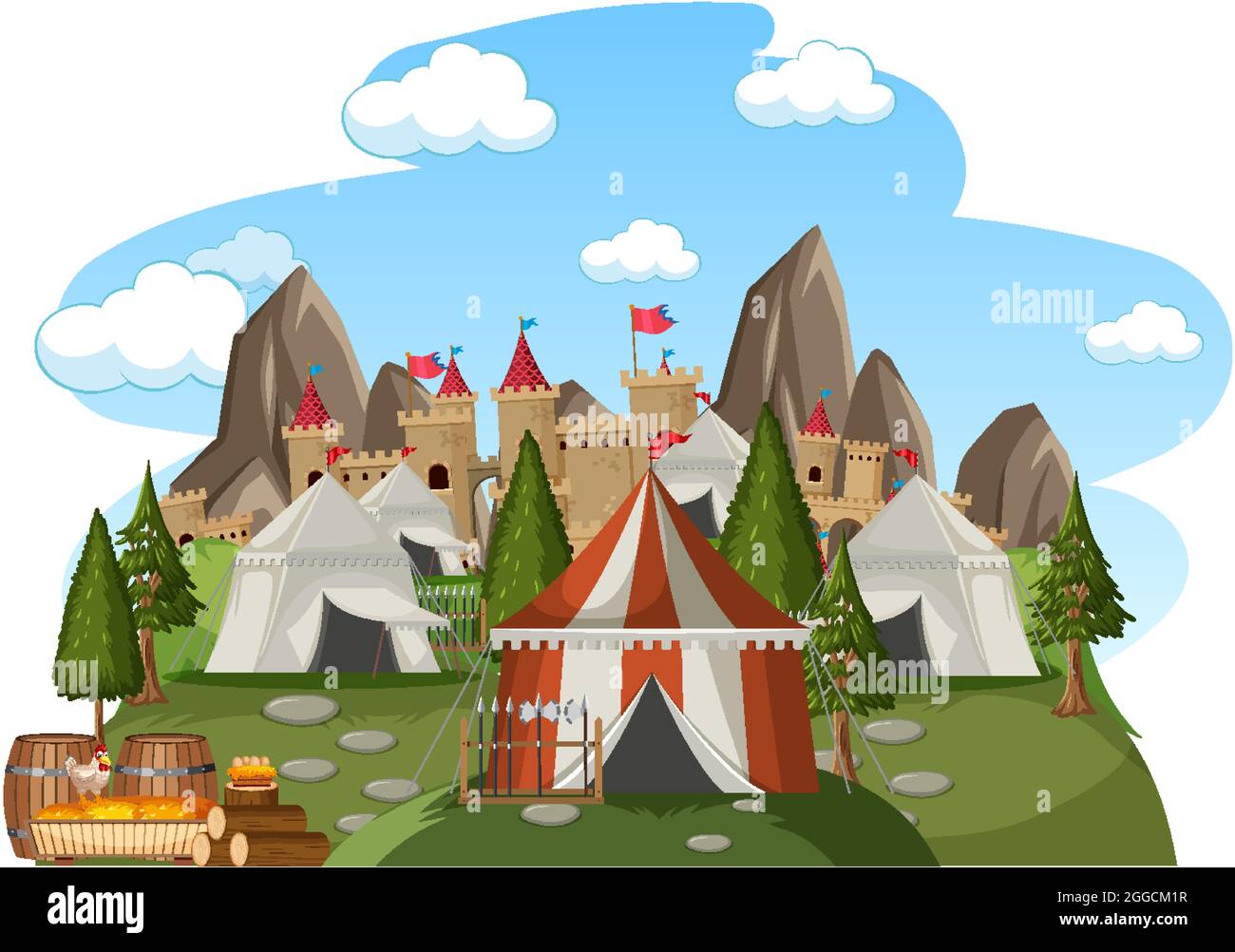 Military medieval camp on white background illustration Stock Vector ...